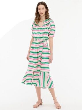 J. Crew silk-twill ruffle neck midi dress